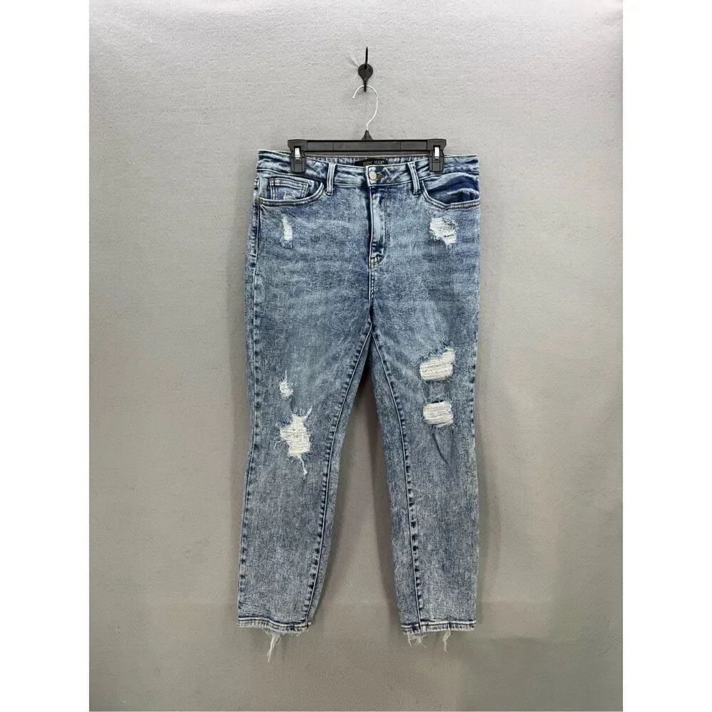 Judy Blue Womens Acid Wash Mid Rise Boyfriend Fit Distressed Jeans Size 32 (15)